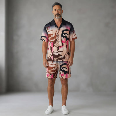 🎨 Louis Vuitton Artistic Face Print Set – Statement Summer Co - Ord 🔥🩳 - MASTERPIECE