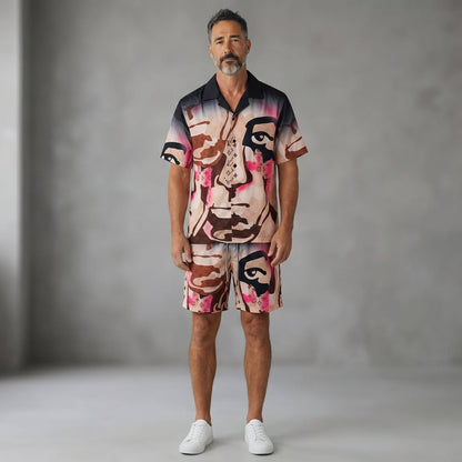 🎨 Louis Vuitton Artistic Face Print Set – Statement Summer Co - Ord 🔥🩳 - MASTERPIECE