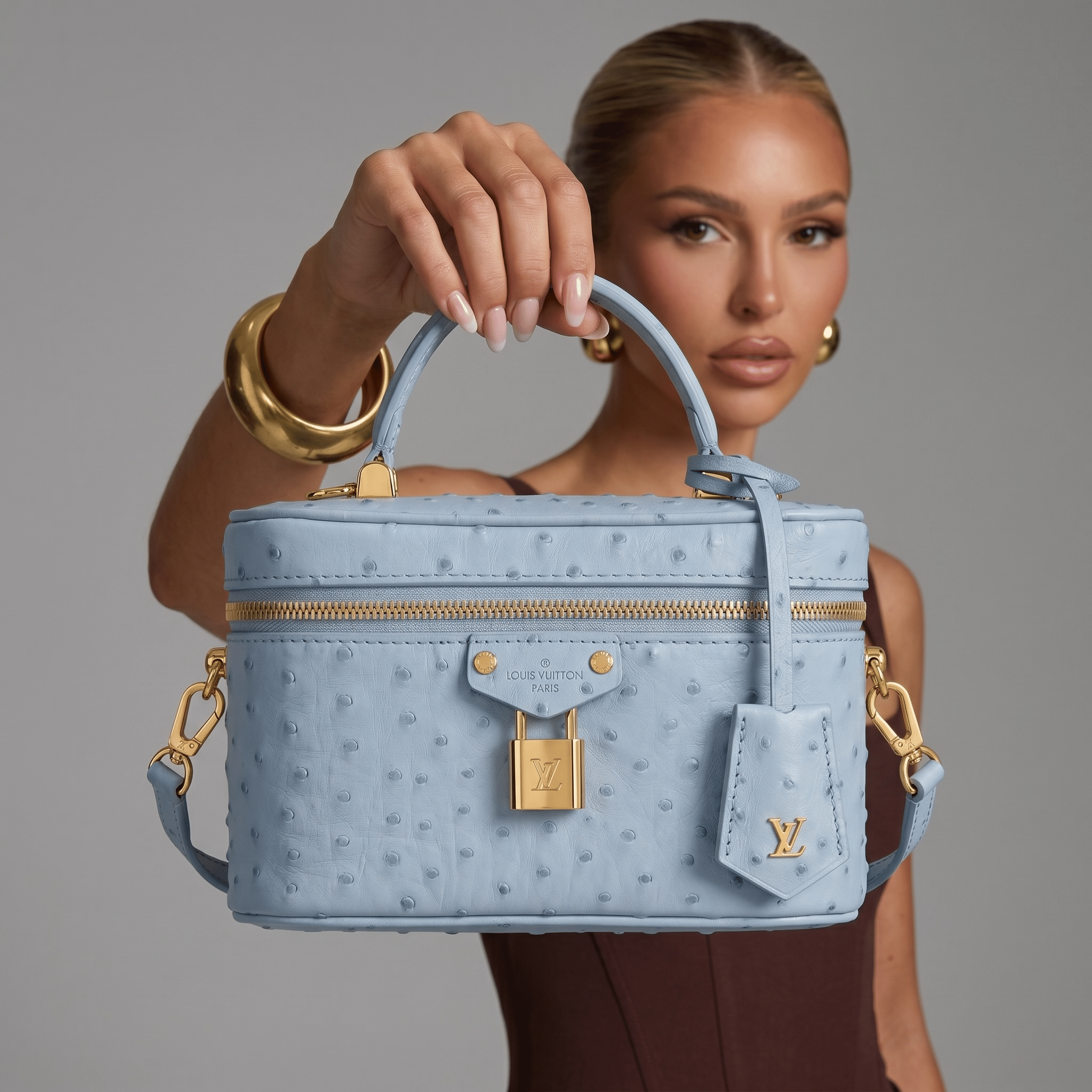 Louis Vuitton Baby Blue Ostrich-Effect Vanity Case Bag 🩵✨👜🔐 - MASTERPIECE