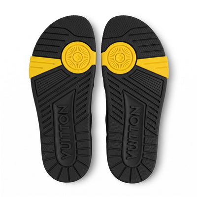 Louis Vuitton Black & Gold Double Buckle Luxury Slides - MASTERPIECE