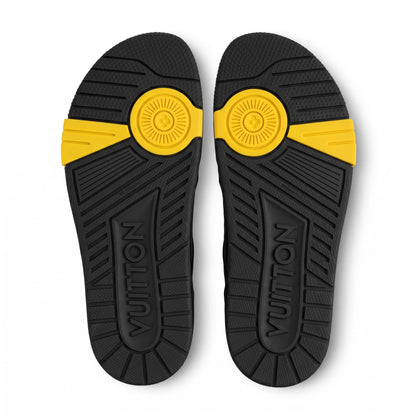 Louis Vuitton Black & Gold Double Buckle Luxury Slides - MASTERPIECE