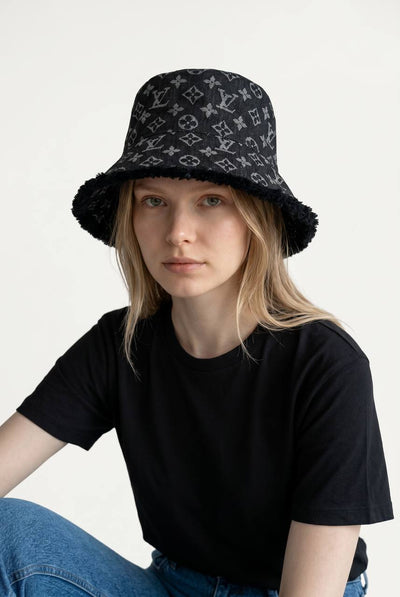 🧢 Louis Vuitton Black Monogram Bucket Hat | Frayed Edge Luxury Streetwear 🖤✨ - MASTERPIECE