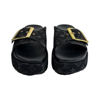 Louis Vuitton Black Monogram Buckle Slides – Luxury Platform Sandals 🖤✨ - MASTERPIECE