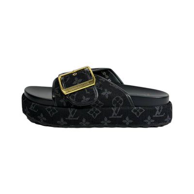 Louis Vuitton Black Monogram Buckle Slides – Luxury Platform Sandals 🖤✨ - MASTERPIECE