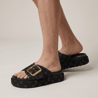 Louis Vuitton Black Monogram Buckle Slides – Luxury Platform Sandals 🖤✨ - MASTERPIECE