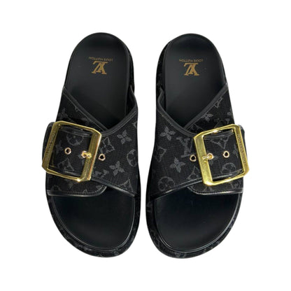 Louis Vuitton Black Monogram Buckle Slides – Luxury Platform Sandals 🖤✨ - MASTERPIECE
