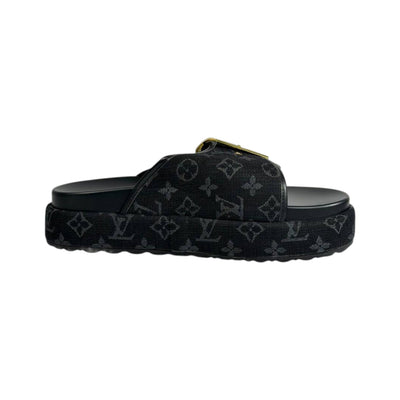 Louis Vuitton Black Monogram Buckle Slides – Luxury Platform Sandals 🖤✨ - MASTERPIECE