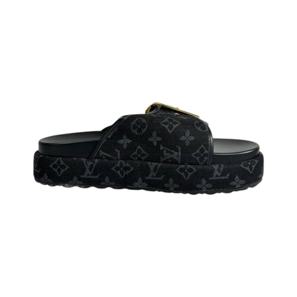 Louis Vuitton Black Monogram Buckle Slides – Luxury Platform Sandals 🖤✨ - MASTERPIECE