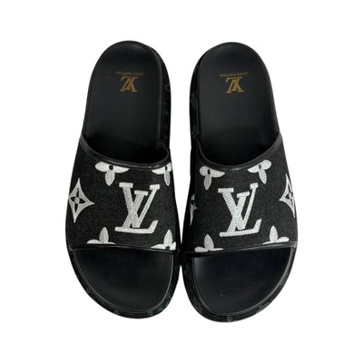 Louis Vuitton Black Monogram Platform Slides – Luxe Statement Sandals 🖤✨ - MASTERPIECE