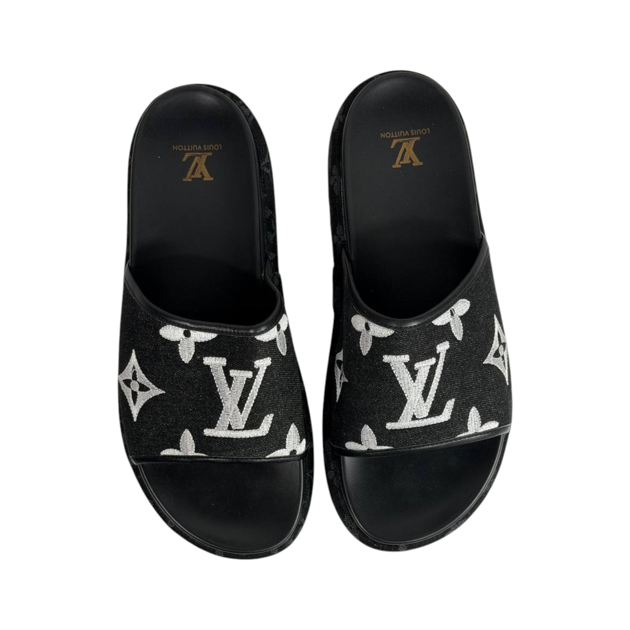 Louis Vuitton Black Monogram Platform Slides – Luxe Statement Sandals 🖤✨ - MASTERPIECE