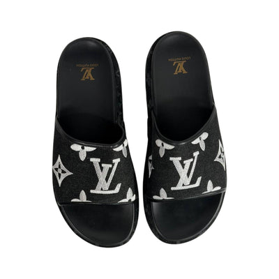 Louis Vuitton Black Monogram Platform Slides – Luxe Statement Sandals 🖤✨ - MASTERPIECE