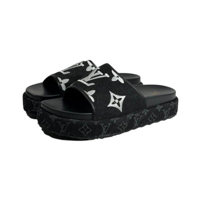 Louis Vuitton Black Monogram Platform Slides – Luxe Statement Sandals 🖤✨ - MASTERPIECE