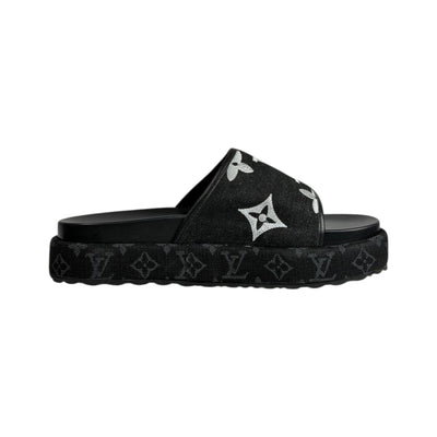 Louis Vuitton Black Monogram Platform Slides – Luxe Statement Sandals 🖤✨ - MASTERPIECE