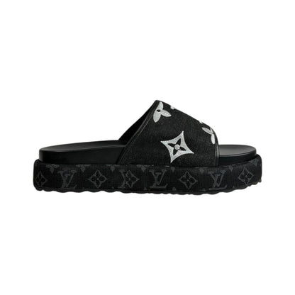 Louis Vuitton Black Monogram Platform Slides – Luxe Statement Sandals 🖤✨ - MASTERPIECE