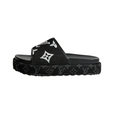 Louis Vuitton Black Monogram Platform Slides – Luxe Statement Sandals 🖤✨ - MASTERPIECE
