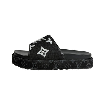 Louis Vuitton Black Monogram Platform Slides – Luxe Statement Sandals 🖤✨ - MASTERPIECE