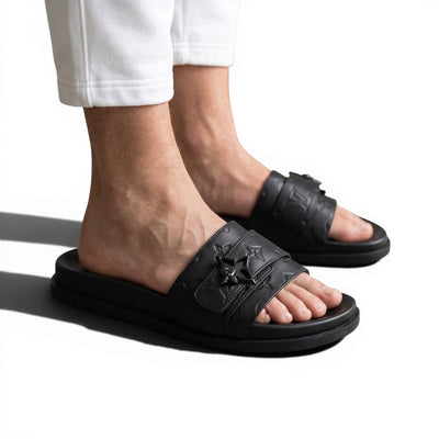 Louis Vuitton Black Monogram Slides 🖤✨ Luxury Comfort Sandals for Men - MASTERPIECE