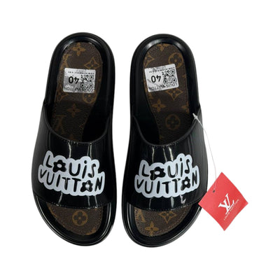 Louis Vuitton Black Platform Slides – Iconic Monogram Luxury Sandals 🖤👡 - MASTERPIECE