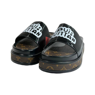 Louis Vuitton Black Platform Slides – Iconic Monogram Luxury Sandals 🖤👡 - MASTERPIECE