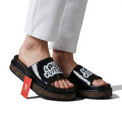 Louis Vuitton Black Platform Slides – Iconic Monogram Luxury Sandals 🖤👡 - MASTERPIECE
