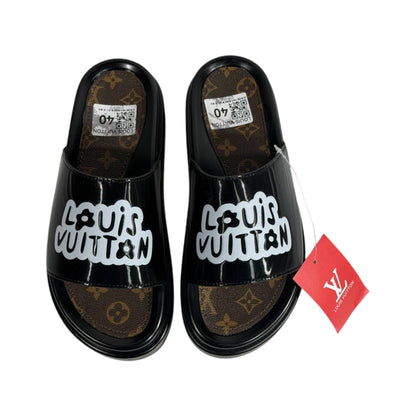 Louis Vuitton Black Platform Slides – Iconic Monogram Luxury Sandals 🖤👡 - MASTERPIECE
