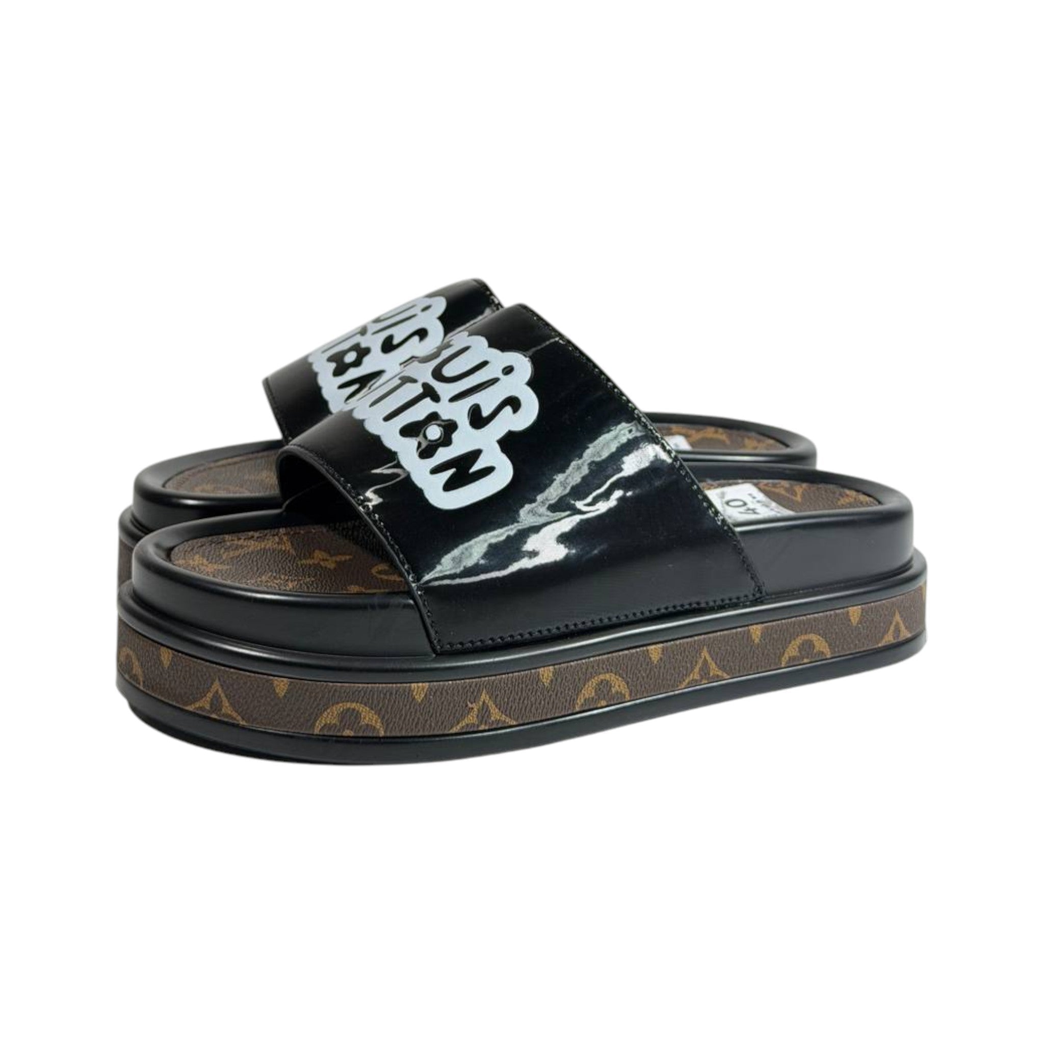 Louis Vuitton Black Platform Slides – Iconic Monogram Luxury Sandals 🖤👡 - MASTERPIECE