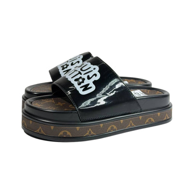 Louis Vuitton Black Platform Slides – Iconic Monogram Luxury Sandals 🖤👡 - MASTERPIECE
