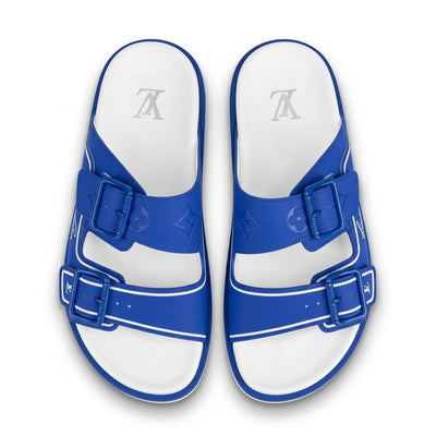 Louis Vuitton Blue Monogram Double Buckle Slides - MASTERPIECE