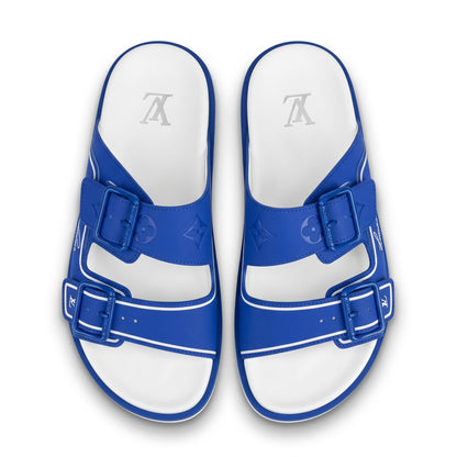 Louis Vuitton Blue Monogram Double Buckle Slides - MASTERPIECE