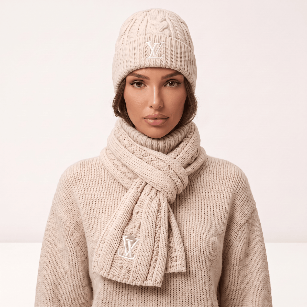 Louis Vuitton Cable Knit Beanie & Scarf Set — Ivory - MASTERPIECE