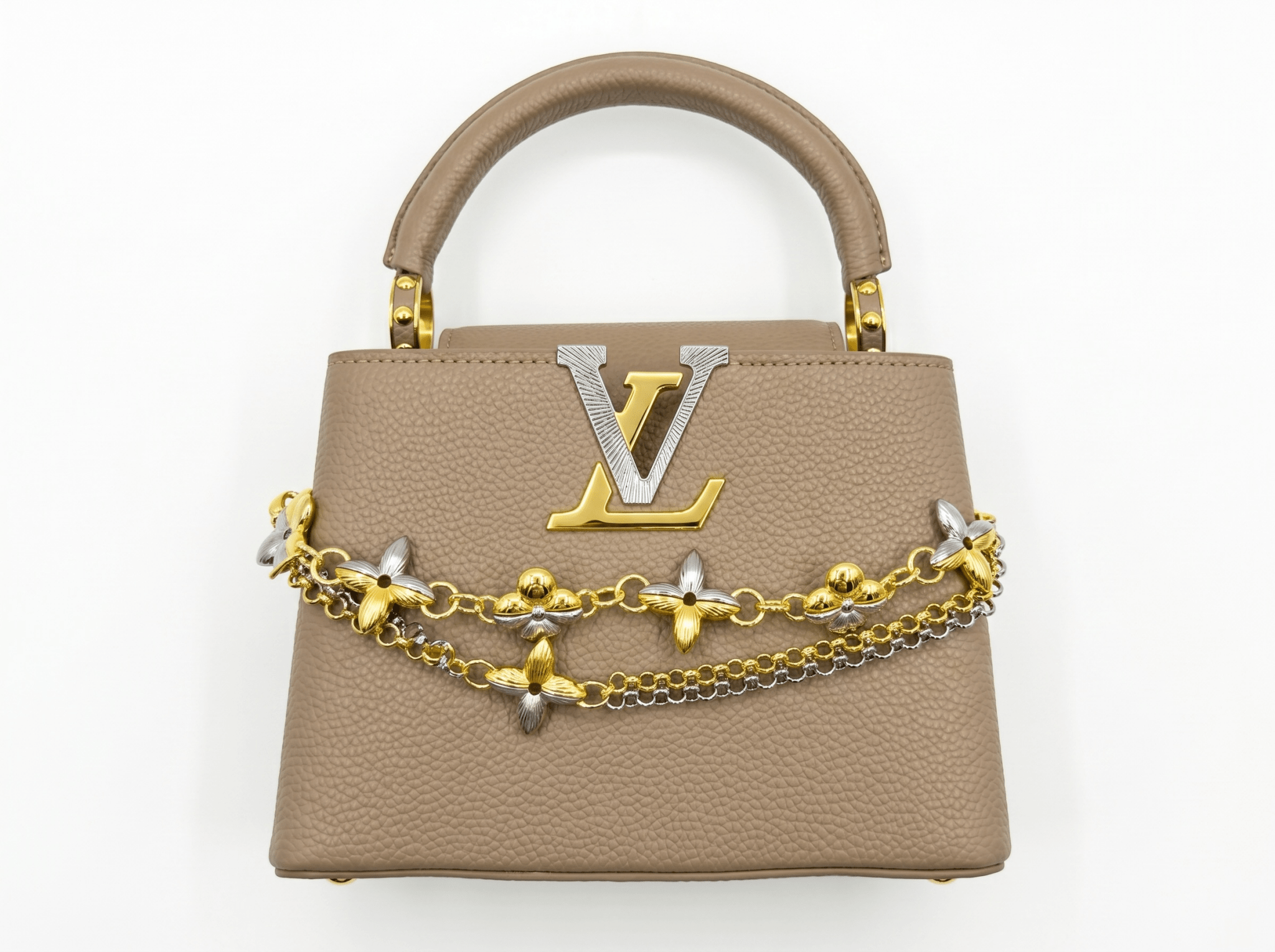 ✨ Louis Vuitton Capucines Mini Beige Leather Bag with Floral Chain Charm 🤎🌸 - MASTERPIECE