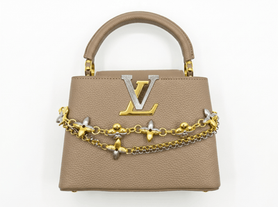 ✨ Louis Vuitton Capucines Mini Beige Leather Bag with Floral Chain Charm 🤎🌸 - MASTERPIECE