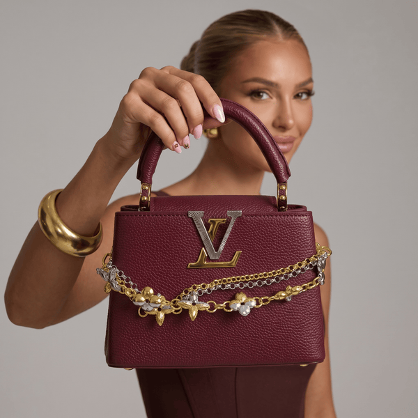 ✨ Louis Vuitton Capucines Mini Burgundy Leather Bag with Floral Chain Charm ❤️🌺