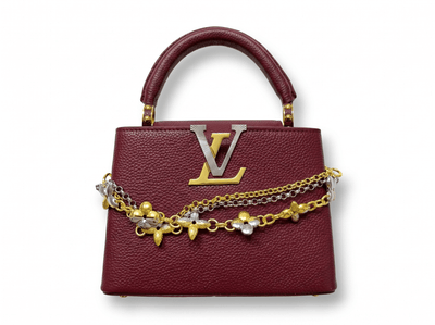 ✨ Louis Vuitton Capucines Mini Burgundy Leather Bag with Floral Chain Charm ❤️🌺 - MASTERPIECE