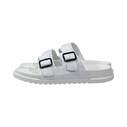 🤍 Louis Vuitton Damier Azur Double-Buckle Slides – Clean Luxury, Timeless Style - MASTERPIECE