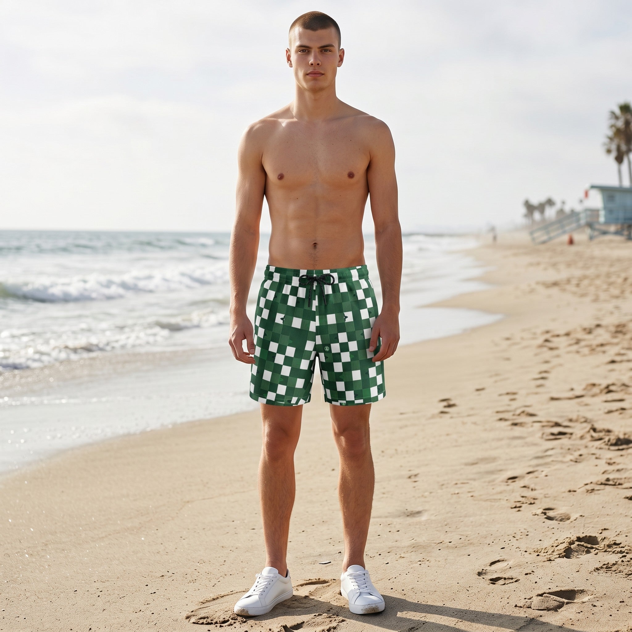 Louis Vuitton Damier Check Swim Shorts – Green & White 💚🏖️🌊 - MASTERPIECE