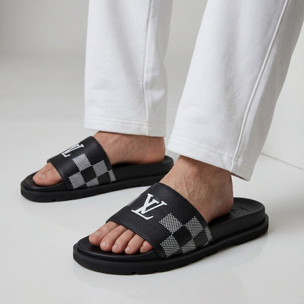 🖤🤍 Louis Vuitton Damier Logo Slide Sandals | Premium Designer Comfort 👣