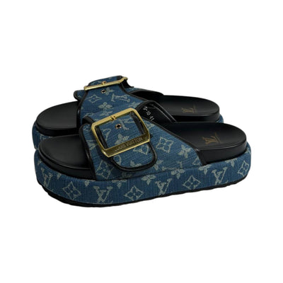 Louis Vuitton Denim Buckle Slides – Luxury Platform Summer Sandals 💙✨ - MASTERPIECE