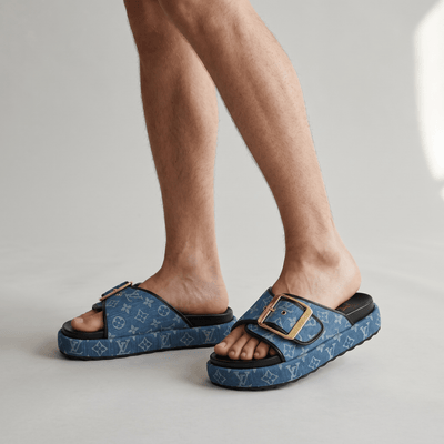 Louis Vuitton Denim Buckle Slides – Luxury Platform Summer Sandals 💙✨ - MASTERPIECE