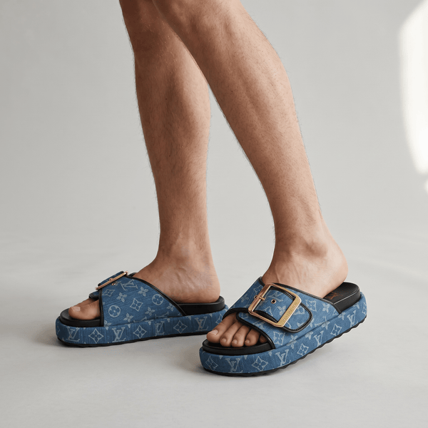 Louis Vuitton Denim Buckle Slides – Luxury Platform Summer Sandals 💙✨