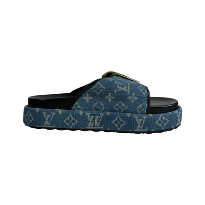 Louis Vuitton Denim Buckle Slides – Luxury Platform Summer Sandals 💙✨ - MASTERPIECE