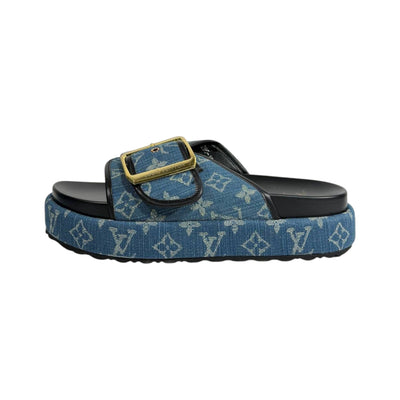 Louis Vuitton Denim Buckle Slides – Luxury Platform Summer Sandals 💙✨ - MASTERPIECE