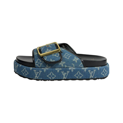 Louis Vuitton Denim Buckle Slides – Luxury Platform Summer Sandals 💙✨ - MASTERPIECE