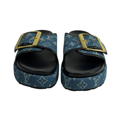 Louis Vuitton Denim Buckle Slides – Luxury Platform Summer Sandals 💙✨ - MASTERPIECE