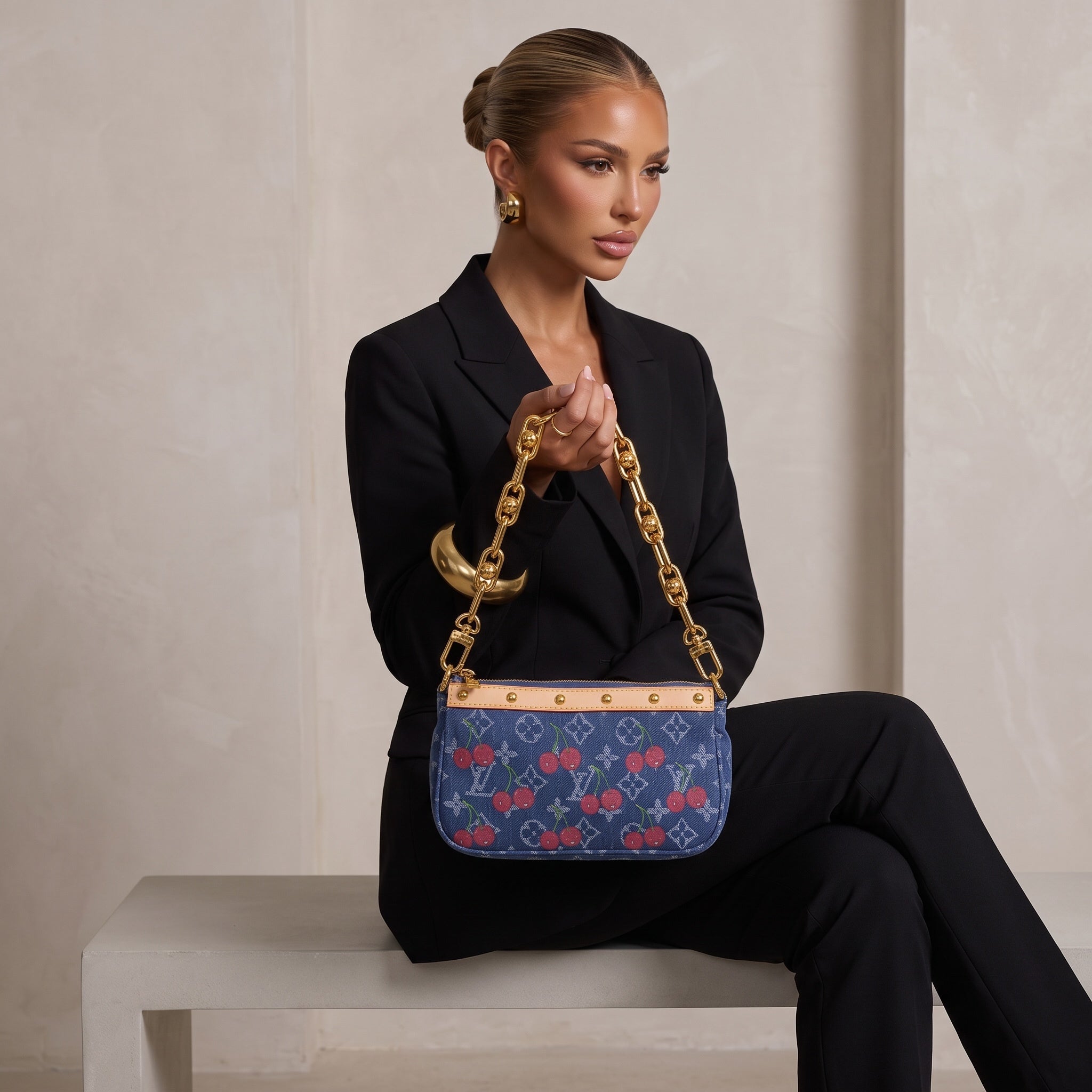 Louis Vuitton Denim Cherry Shoulder Bag – Blue 🍒👜 - MASTERPIECE