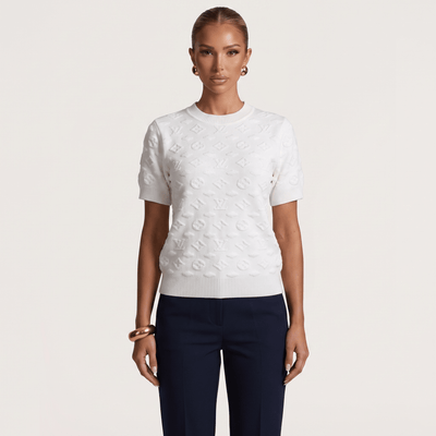 🤍 Louis Vuitton Embossed Monogram Knit Top | White | One Size - MASTERPIECE