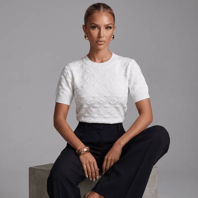 🤍 Louis Vuitton Embossed Monogram Knit Top | White | One Size - MASTERPIECE