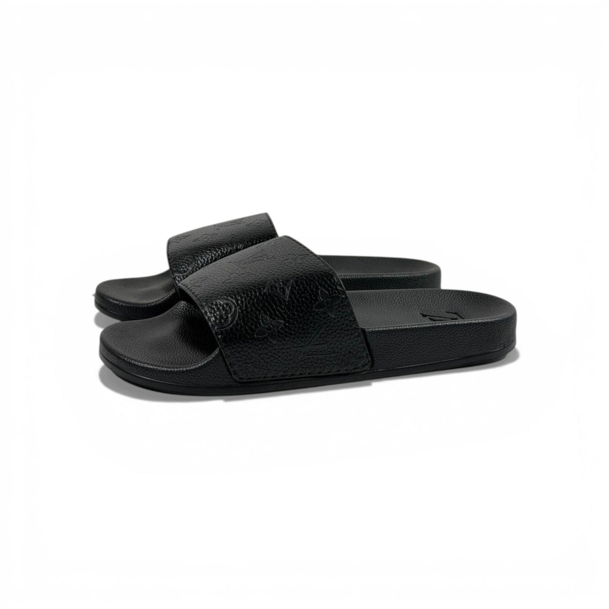 🖤 Louis Vuitton Embossed Slides – Black Luxe Edition ✨ - MASTERPIECE