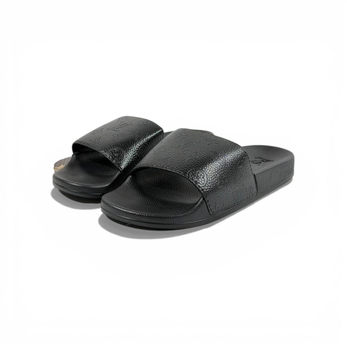🖤 Louis Vuitton Embossed Slides – Black Luxe Edition ✨ - MASTERPIECE