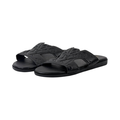 🖤 Louis Vuitton H Monogram Flat Slides – Black Luxury Edition - MASTERPIECE